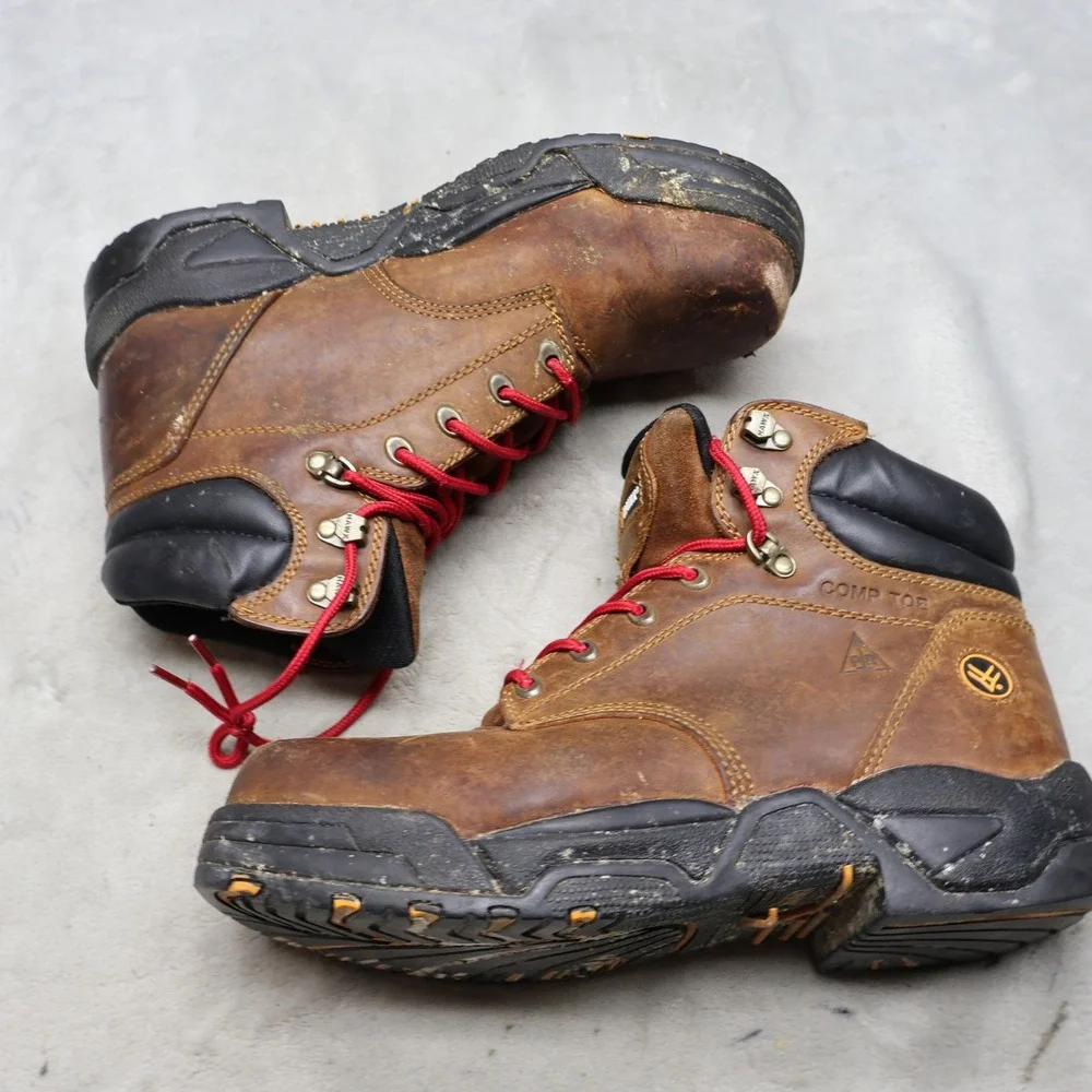 Hawx Men 9.5D Brown Work Boots Leather Composite Toe Rugged Safety Lace Up WTL-2